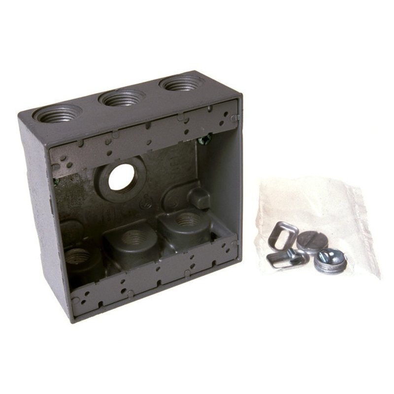 Weatherproof Box 2 Gang (7) 3/4 Outlets 2 Deep Aluminum Die Cast By Hubbell-Raco 5348-0