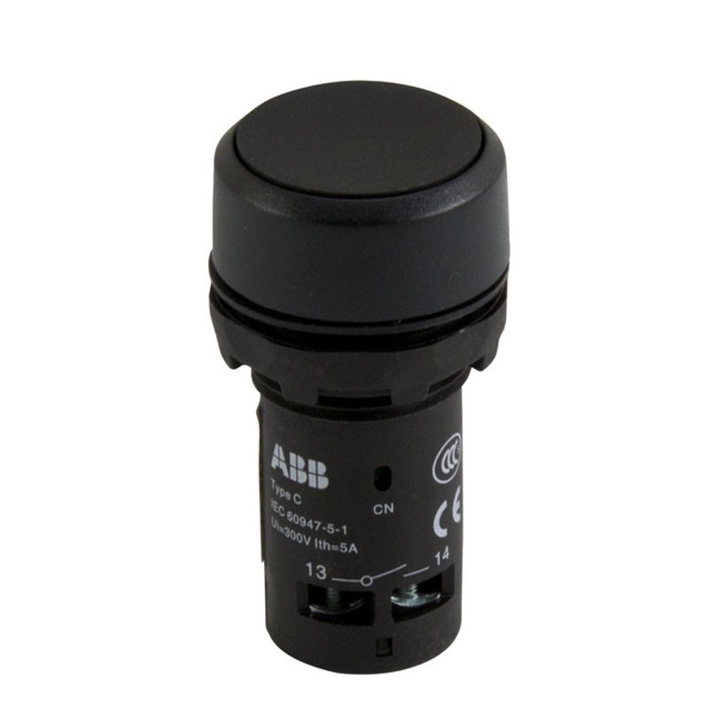 COMPACT PUSHBUTTON MOMENTARY FLUSH BLACK NON-ILLUMINATED BLACK PLASTIC 2NO By ABB CP1-10B-20