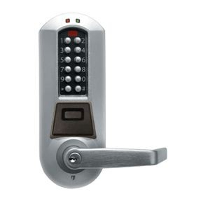 Dormakaba Eplex E5731XKWL-626-41 Pushbutton Cylindrical Lever Dual Credential Lock and Kaba 90 Keyway in Satin Chrome