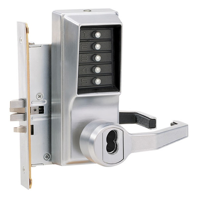 Simplex LR8146M-026-41 Pushbutton Mortise Lock with Lever Medeco Core override in Bright Chrome