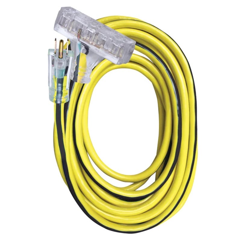 50′ 12/3 Extreme All Weather Lighted Triple Tap Extension Cord Yellow/Black By Voltec 05-00124