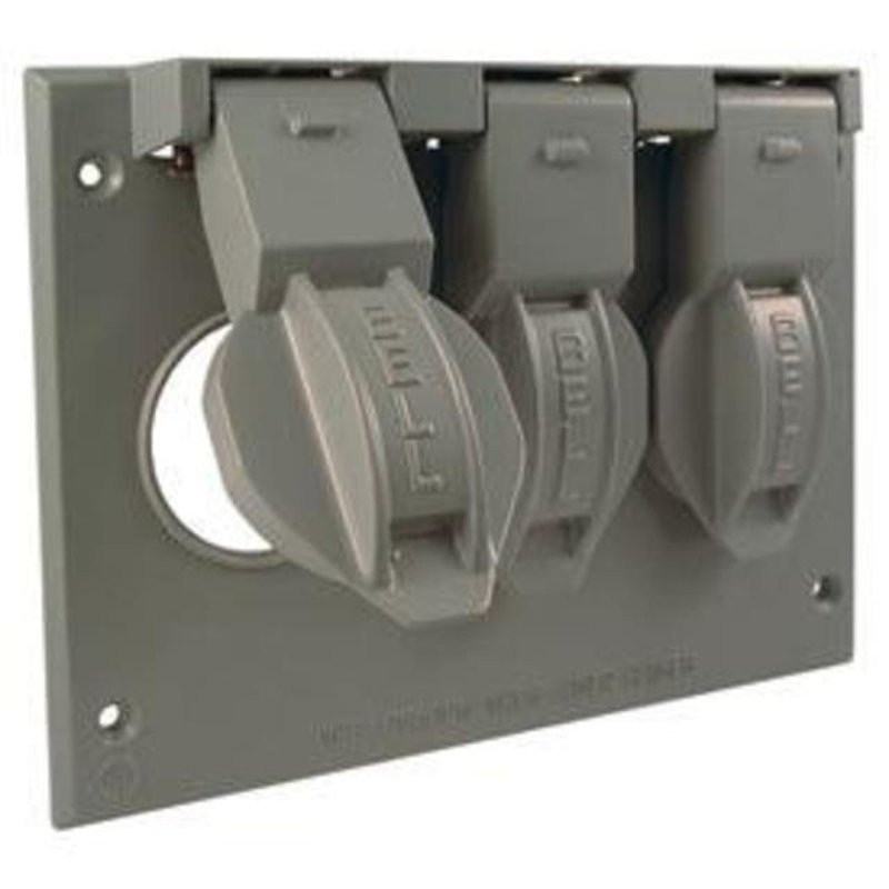 Weatherproof Cover 3-Gang (3) Single Receptacle Vertical Aluminum By Hubbell-Raco 5093-0