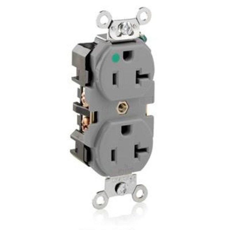 20A Hospital Grade Duplex Receptacle 5-20R Gray By Leviton 8300-GY