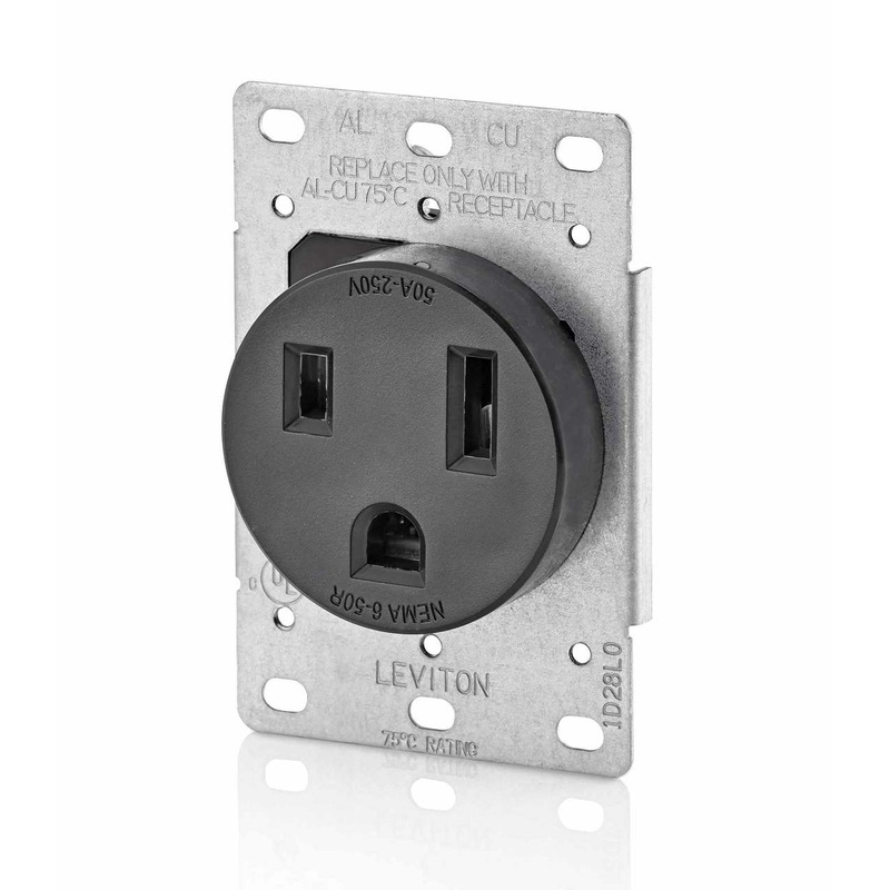 50 Amp Flush Mount Receptacle 250V 6-50R 2P3W Ground By Leviton 5374-S00