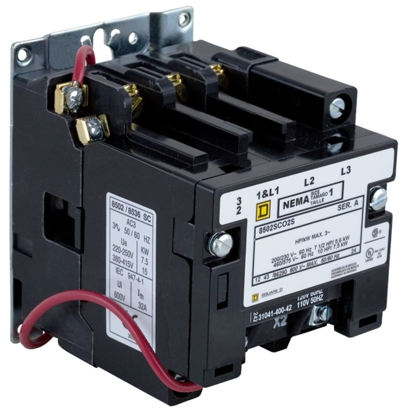 Contactor 27A 600VAC NEMA Size 1 120VAC Coil 3P 3PH 5HP By Square D 8502SCO2V02S