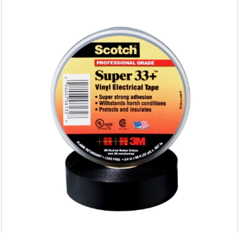 Electrical Tape Vinyl Color Coded 1 x 36 Yards Black By 3M 33+Super-1x36YD