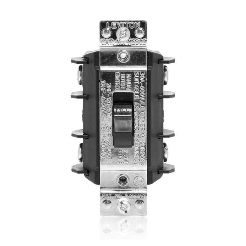 Manual Motor Switch 30A 600VAC Short Toggle Style 2P Black  By Leviton MS302-DSS