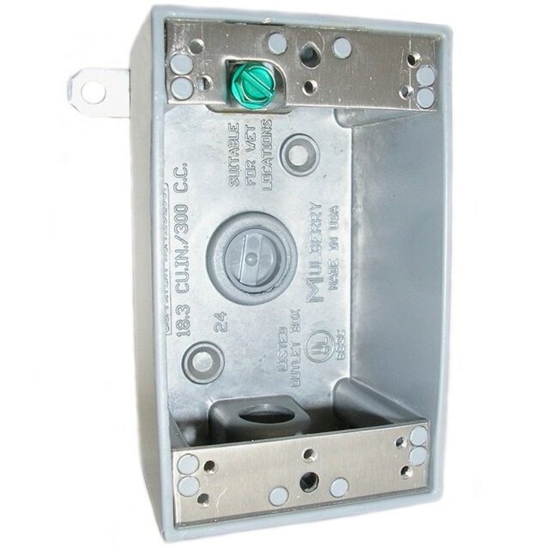 Weatherproof Outlet Box 1-Gang (3) 3/4 Outlets 2 Deep Aluminum Gray By Mulberry Metal 30206