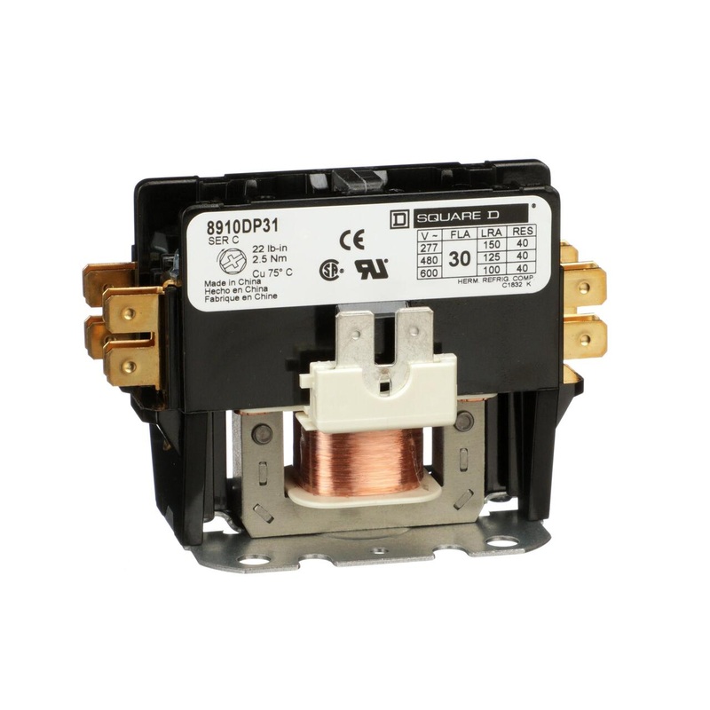 Contactor Definite Purpose 30A 1 pole 110/120 VAC 50/60 Hz coil open By Square D 8910DP31V02