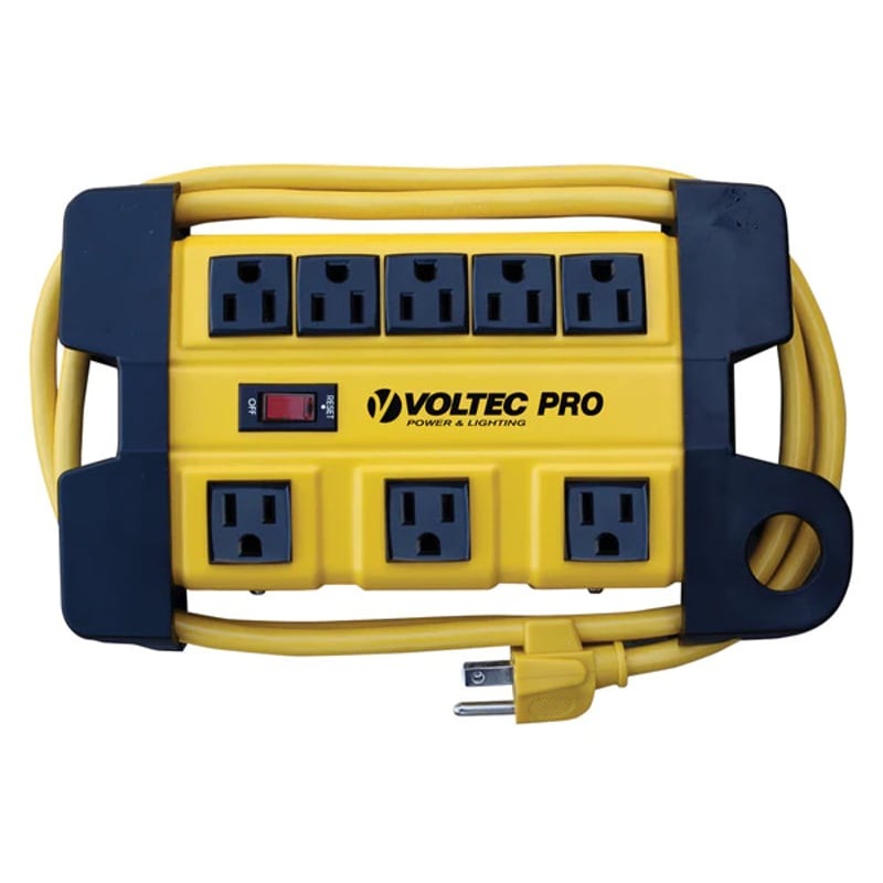 8 Outlet Metal Power Strip with Surge Protection Yellow/Black By Voltec 11-00227