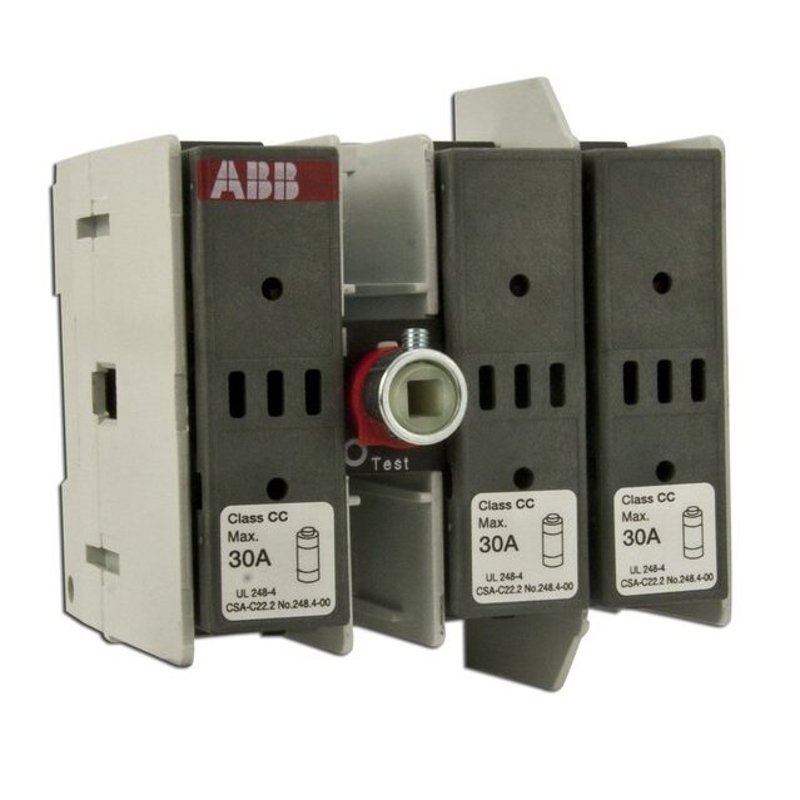 Fused Disconnect 30A Class CC 600VAC DIN Rail Mount By ABB OS30FACC12
