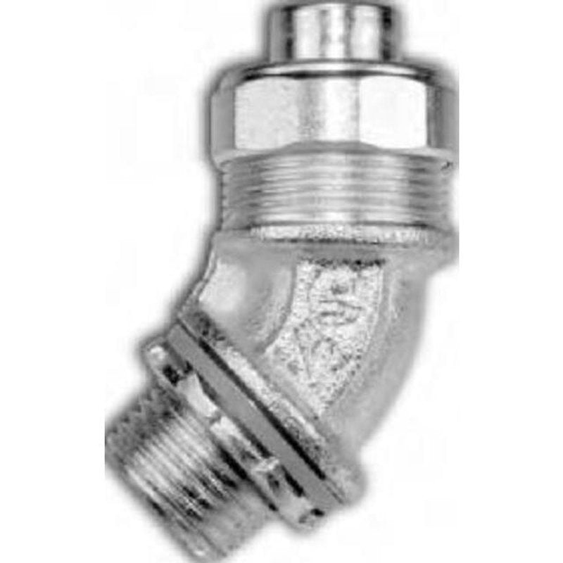 Liquidtight Connector 45 Degree 1-1/2 Diameter Steel With Zinc Finish By American Fittings STR15045