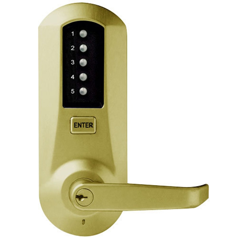 Simplex 5051XSWL-04-41 Pushbutton Lever Lock with Schlage Core override in Satin Brass – KAL DOOR HARDWARE