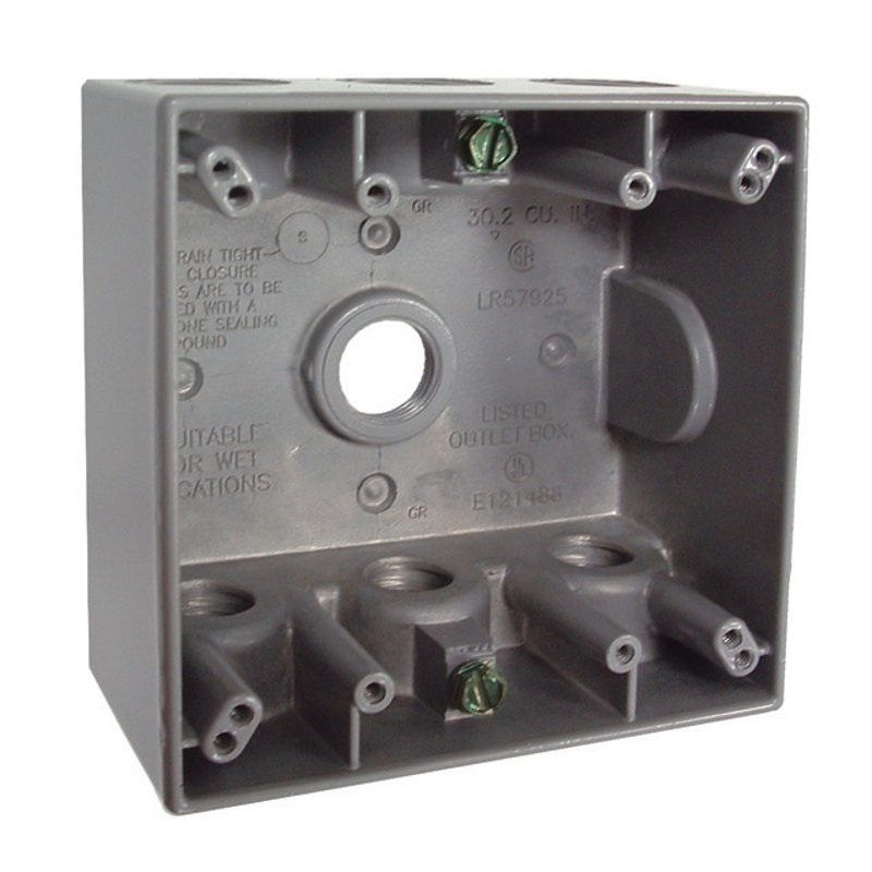 Weatherproof Box 2 Gang (7) 1/2 Outlets 2 Deep Aluminum Die Cast By Hubbell-Raco 5340-0