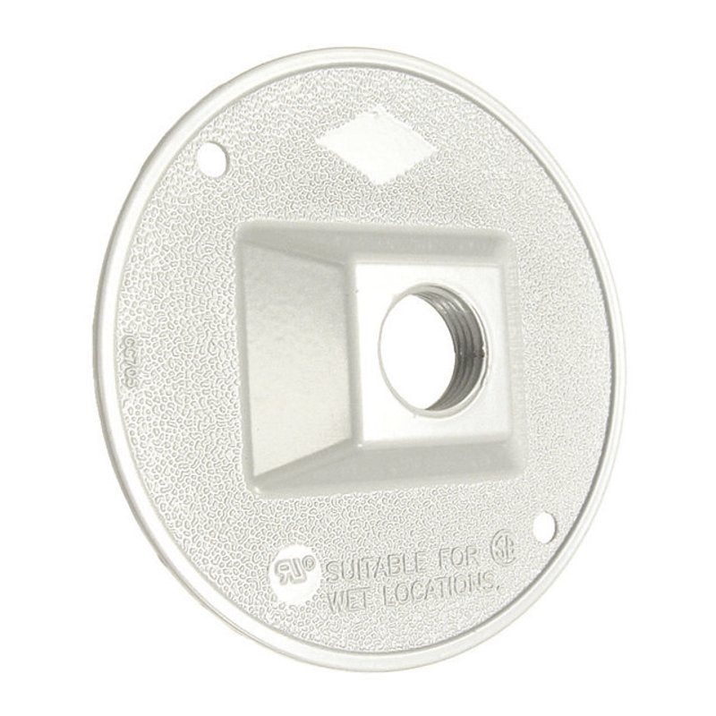 Weatherproof Cover Round (1) 1/2 Outlet 4.125 Diameter Die-Cast Aluminum White By Hubbell-Raco 5193-6