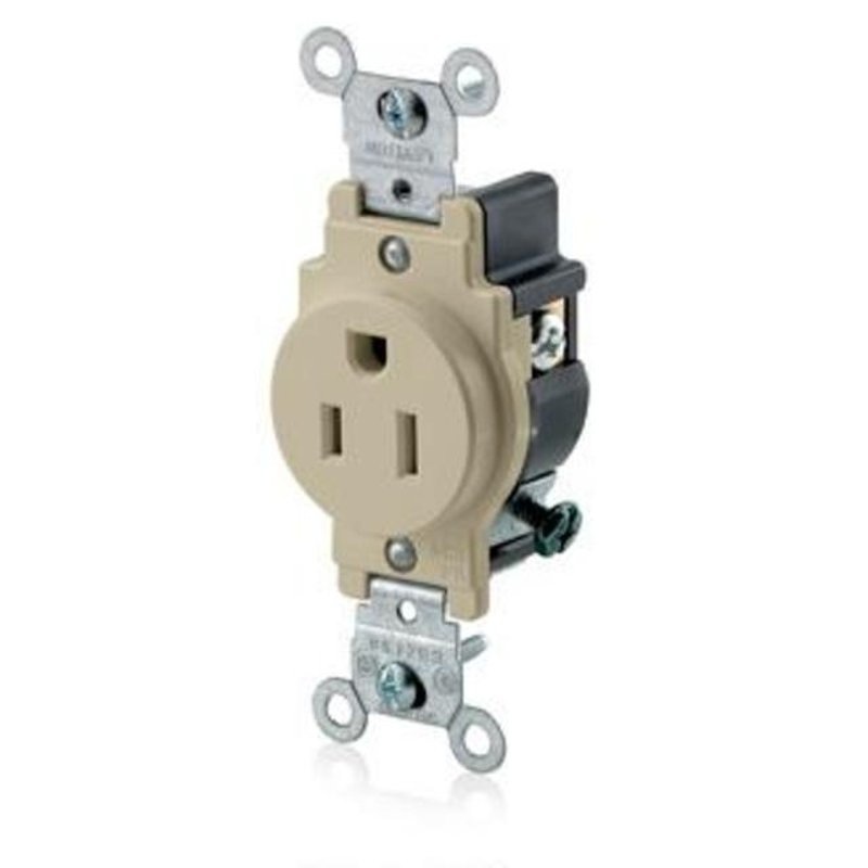 15A Commercial Grade Single Receptacle 5-15R Ivory By Leviton 5015-I