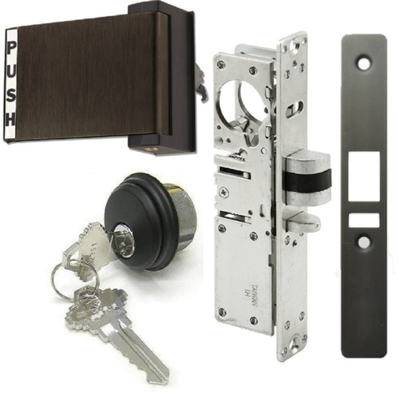 Storefront Mortise Deadlatch Lock Exit Paddle Handle Latch Kit in Bronze/Black Finish
