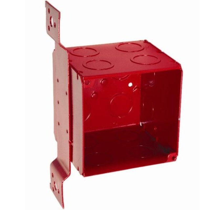4 Square Red Alarm Box 1/2 & 3/4 KOs Welded Metallic By Hubbell-Raco 911-1