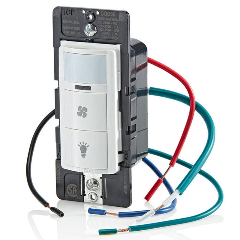 Decora In-Wall Combination Occupancy Sensor with Fan Switch 1/4 HP White By Leviton DOD05-1LW