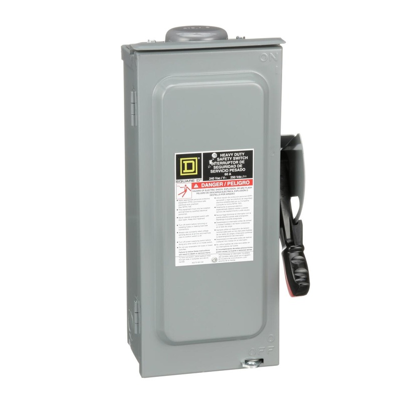 Disconnect Switch Fusible NEMA 3R 60 Amp 2-Pole 240 Volt AC Neutral By Square D H222NRB