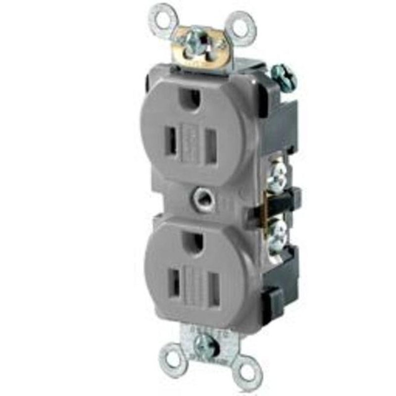 15A TR Commercial Grade Decora Receptacle 5-15R Gray By Leviton TBR15-GY