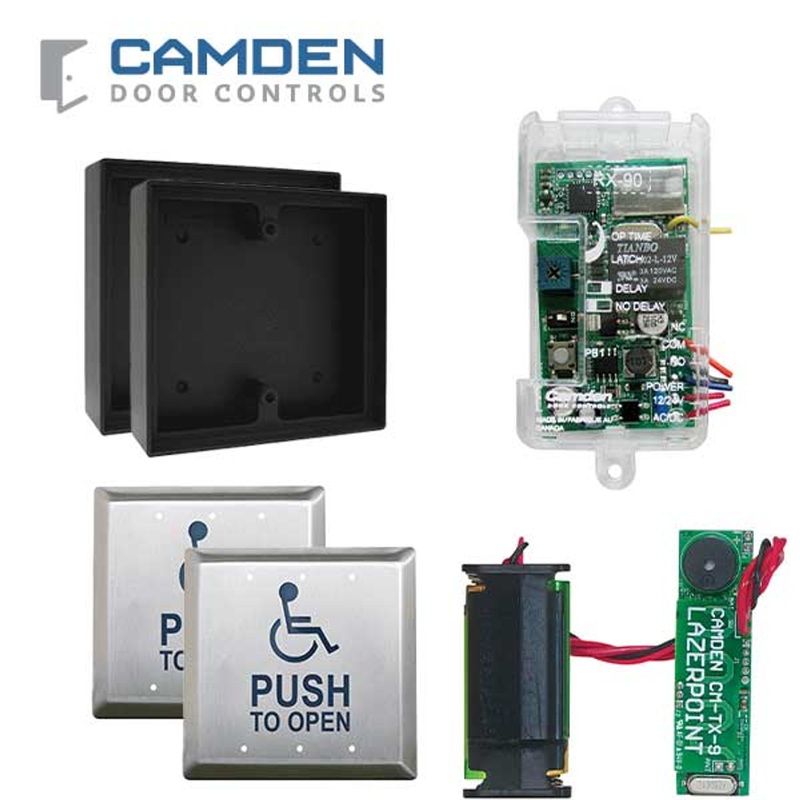 Camden RFL454-SA – Wireless Switch Kit w/ Advanced Receiver – Surface Box – Push Plate Switch & Mounting Plates & Wall Switch Transmitter – KAL DOOR HARDWARE