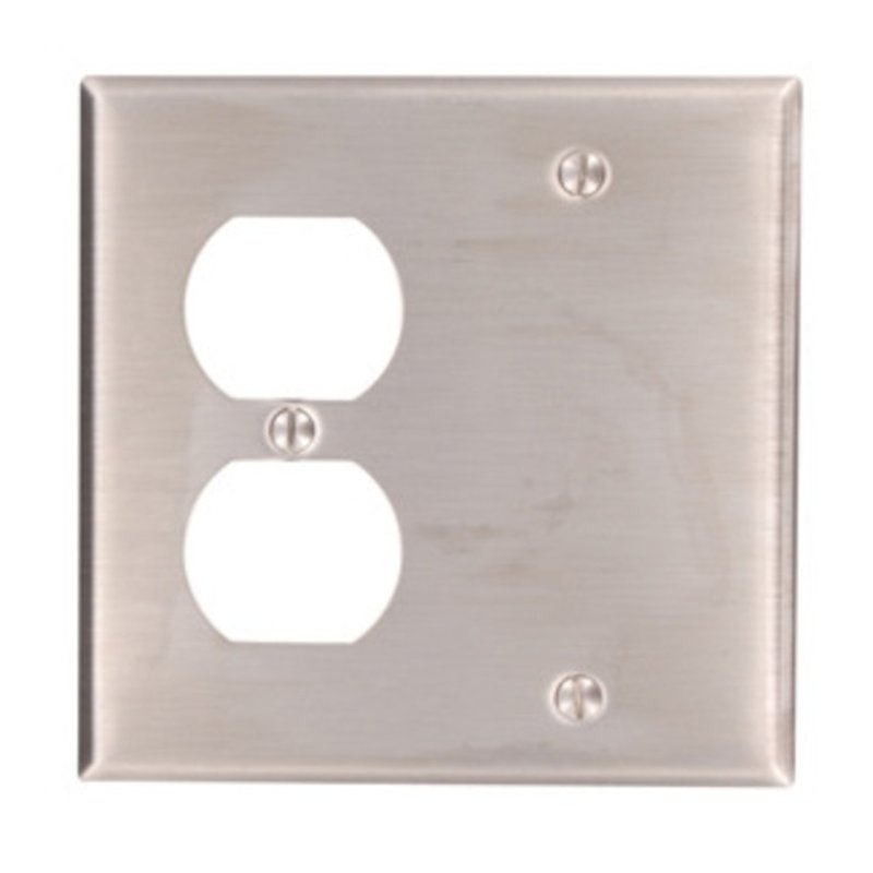 Comb. Wallplate 2-Gang Blank/Duplex Stainless Steel By Leviton 84008-40