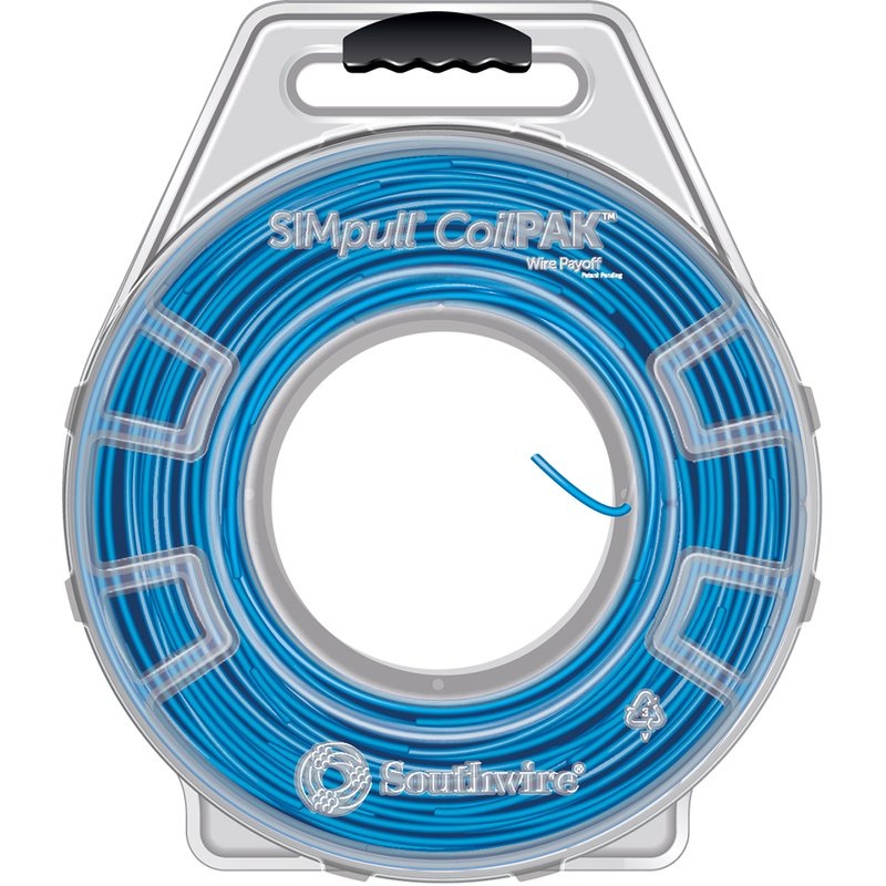 SIMpull 10 AWG THHN/THWN-2 Stranded Copper Blue 1250′ CoilPAK By Southwire 58022205